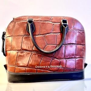 Dooney&Burke purse, black and brown embossed genuine leather dome satchel NWOT